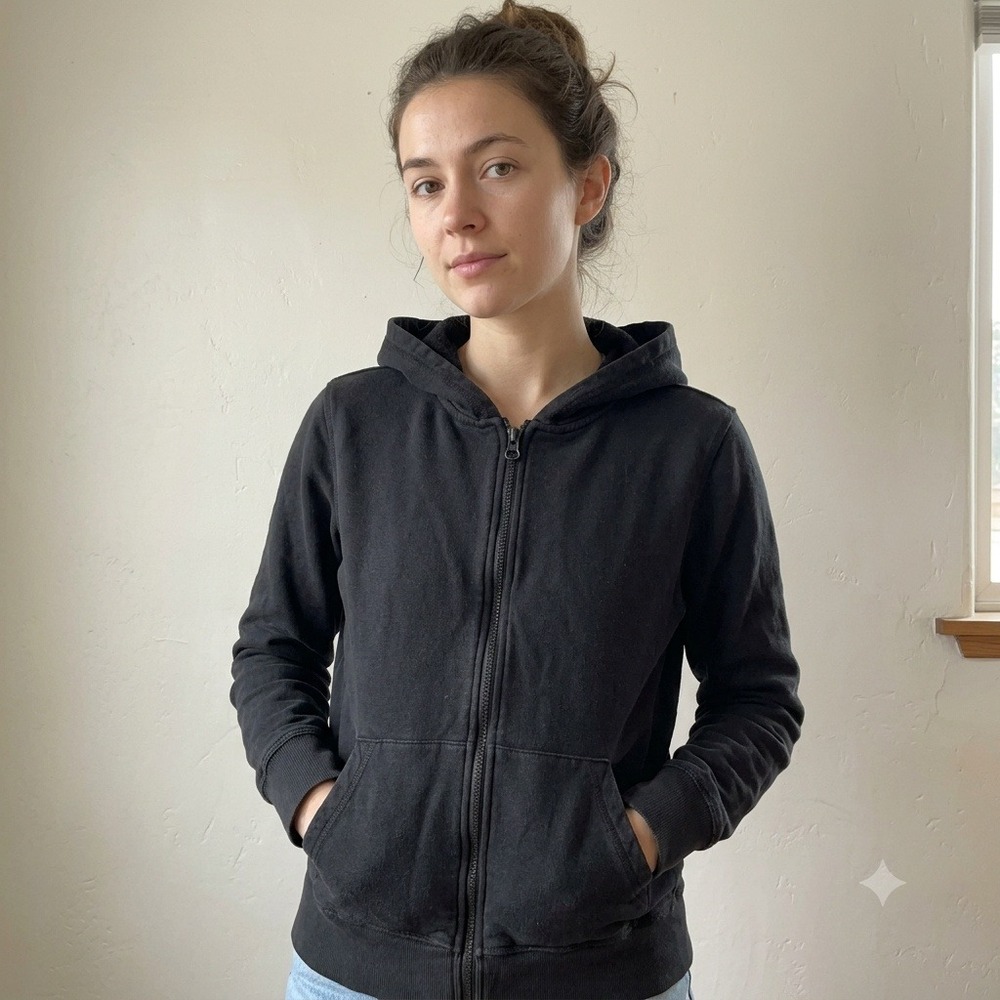 Pact Women Hoodie Small Black Zip Up Organic Cotton Fleece Minimalist Athleisure